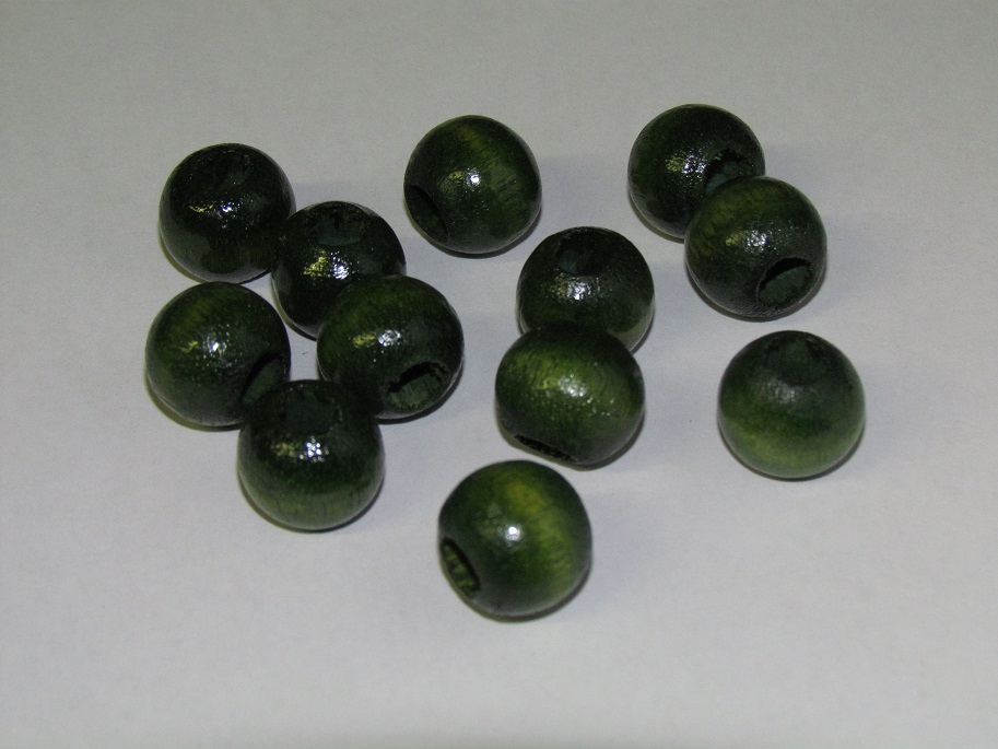 Wood Bead - Green - Round - 16mm with 6mm Hole - 12 pieces