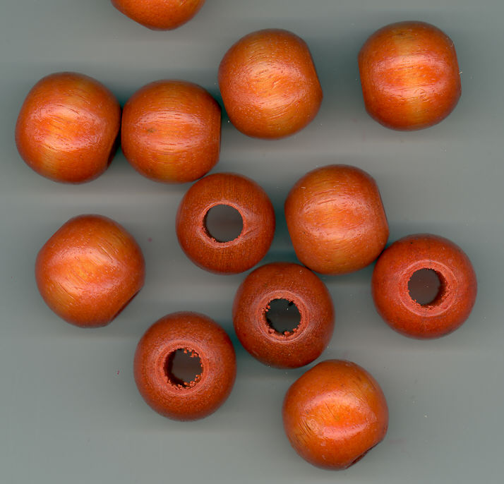 Wood Bead - Orange - Round - 20mm with 7mm Hole - 12 pieces