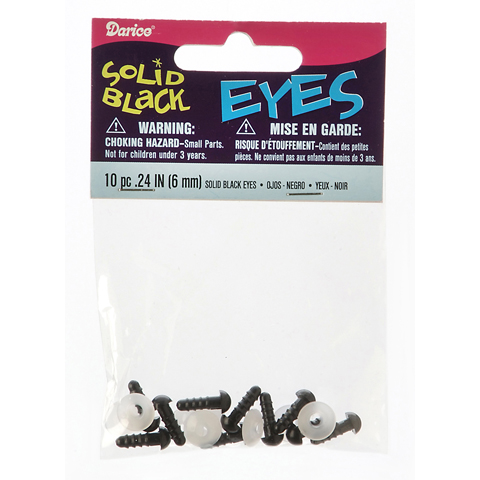 Solid Eyes with Plastic Washers - Black - 6mm - 10 pieces